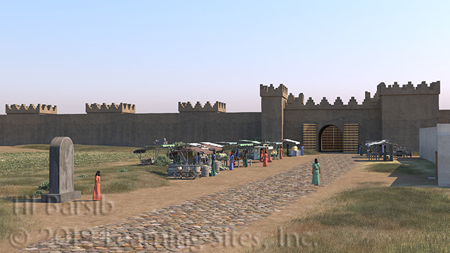 view from inside the city toward the Lion Gate