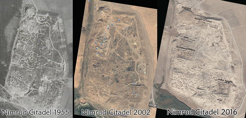 Aerial views of Nimrud then and now
