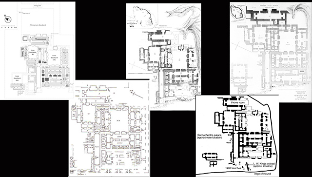 various plans of the Southwest Palace, Nineveh