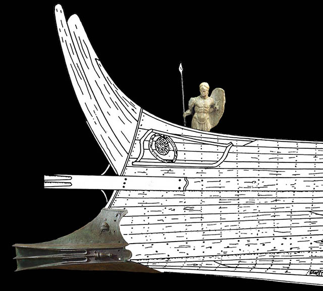 Athlit ram on a warship prow mockup