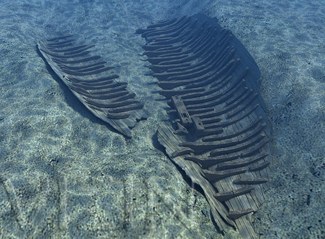 frames and hull on the seabed