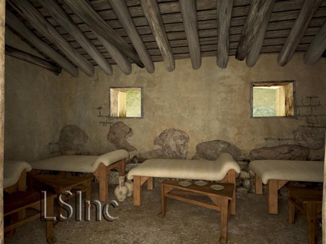 Digital reconstruction of the Vari House andron (men's gathering room)