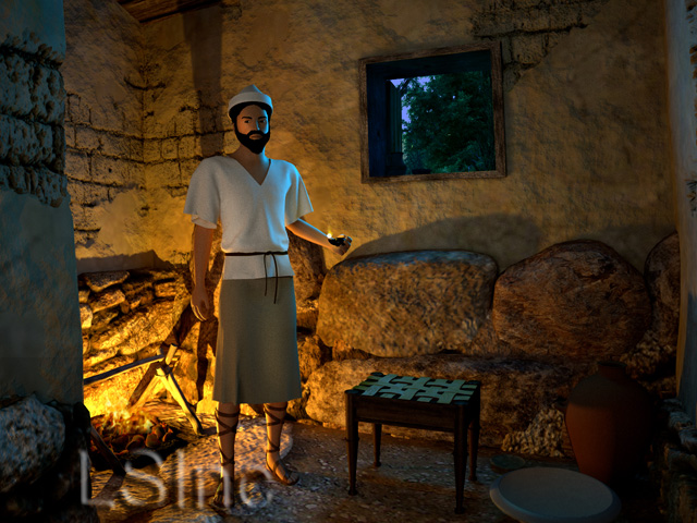 Digital reconstruction of the Vari House kitchen